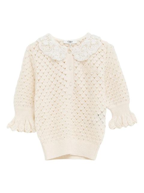 Chloé lace-collar open-knit sweater - White - zdjęcie produktu nr 1