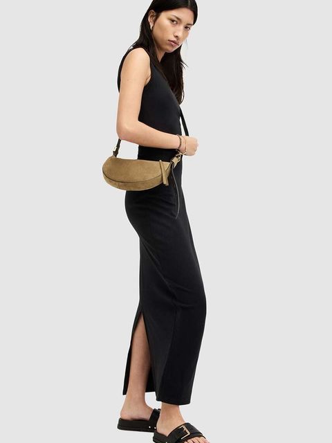 AllSaints sukienka bawełniana KATARINA DRESS kolor czarny maxi dopasowana W009DA