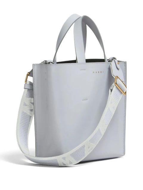 Marni logo-strap leather tote bag - Grey