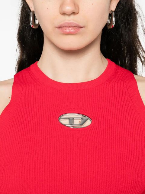 Diesel ribbed logo-detail top - Red