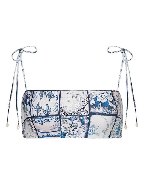 Agua By Agua Bendita Primavera Porcelana tile-print bikini top - Blue