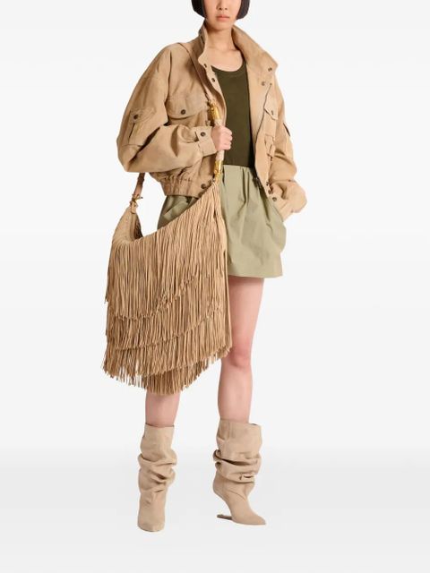 Balmain large Ebene fringed hobo bag - Neutrals