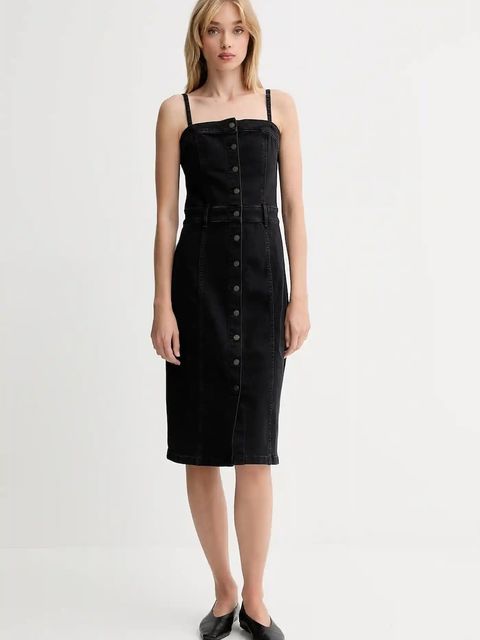 Levi's sukienka jeansowa kolor czarny midi dopasowana 0002S