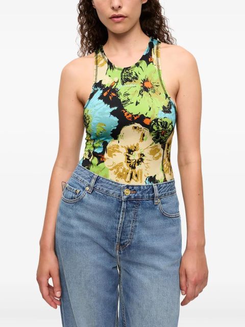 GANNI floral-print bodysuit - Blue
