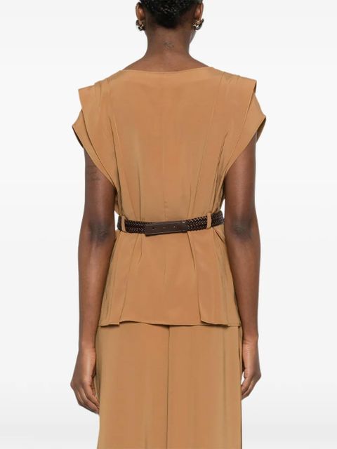 Max Mara Mxmabete belted V-neck top - Neutrals