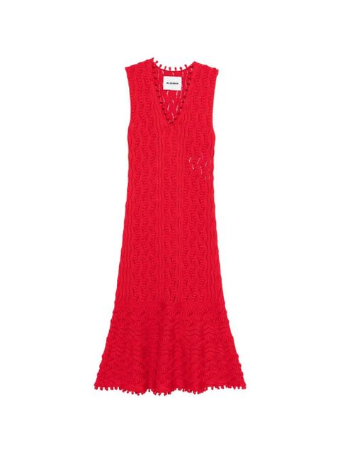 Jil Sander pom-pom V-neck midi dress - Red - zdjęcie produktu nr 1