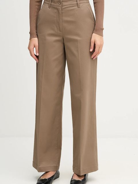 Sisley spodnie damskie kolor brązowy szerokie high waist 4AI6LE03G - zdjęcie produktu nr 1