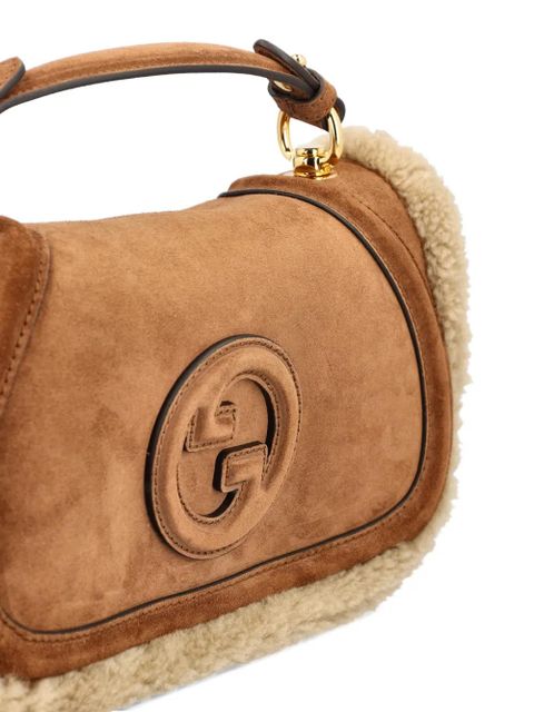 Gucci medium shearling logo-plaque tote bag - Brown