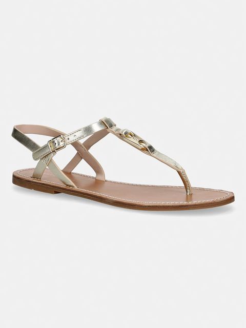 Tommy Hilfiger sandały na płaskim obcasie damskie skórzane LEATHER THONG SANDAL GOLD - zdjęcie produktu nr 1