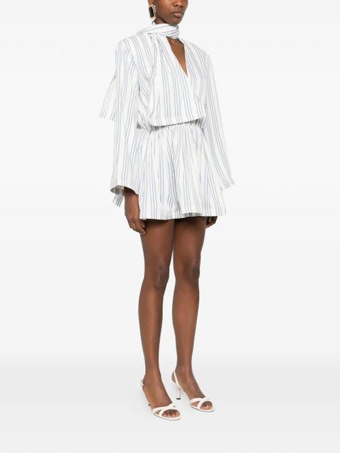 Rowen Rose scarf striped mini dress - White