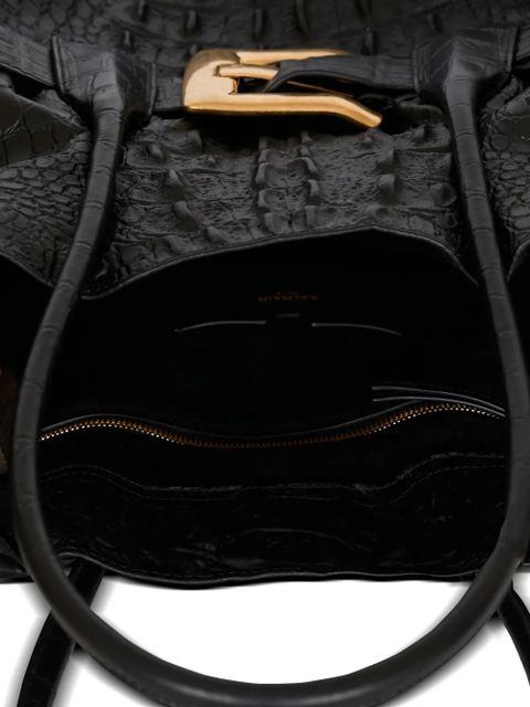 Balmain XL Anthem embossed-crocodile buckle tote bag - Black