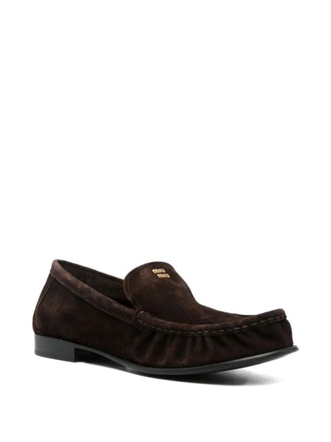 Miu Miu logo-lettering suede loafers - Brown - zdjęcie produktu nr 2
