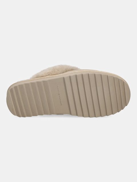 Tommy Hilfiger kapcie skórzane TH SHEARLING HOUSE SHOE kolor beżowy FW0FW09063