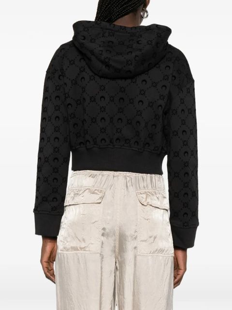 Marine Serre Moonogram flocked cropped zip-up hoodie - Black