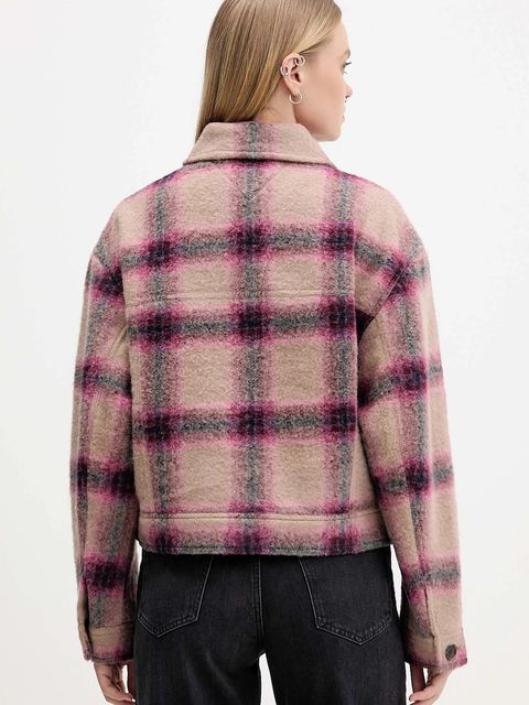 Tommy Jeans kurtka z dodatkiem wełny kolor różowy przejściowa oversize DW0DW21662