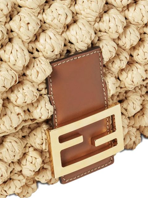 FENDI medium Baguette hazelnut-stitch raffia shoulder bag - Neutrals