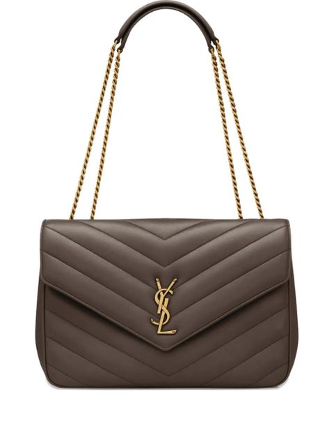 Saint Laurent Loulou large chevron chain shoulder bag - Grey - zdjęcie produktu nr 1
