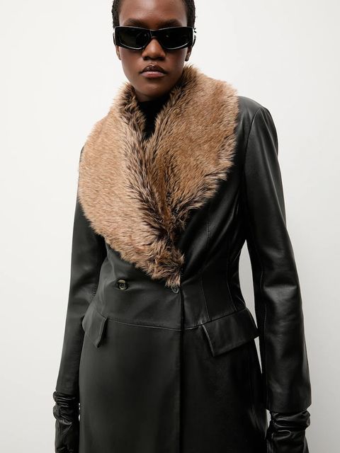 Answear.LAB płaszcz skórzany kolor czarny