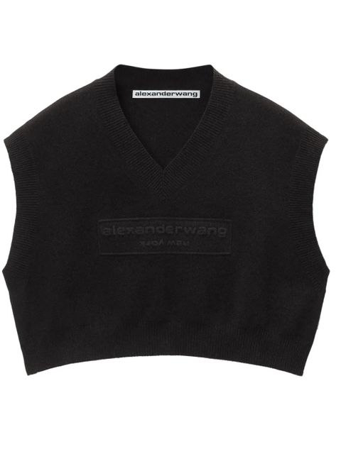 Alexander Wang logo-embossed cropped knitted top - Black - zdjęcie produktu nr 1