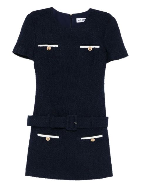 Self-Portrait belted tweed mini dress - Blue - zdjęcie produktu nr 1