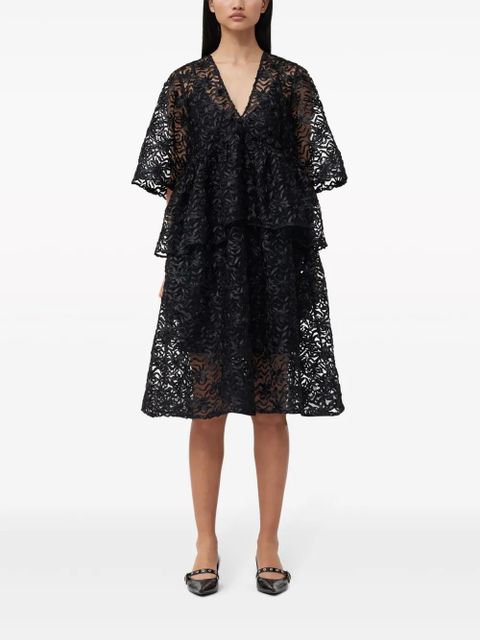 GANNI bow-pattern tulle minidress - Black