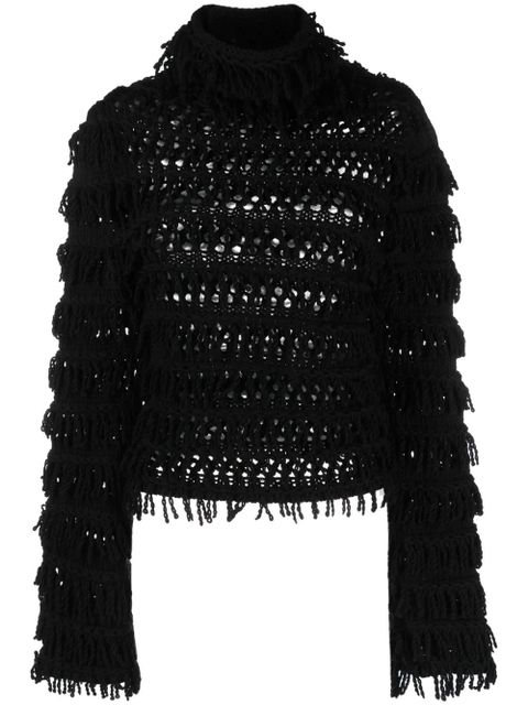 Blumarine fringe-detail open-knit jumper - Black - zdjęcie produktu nr 1