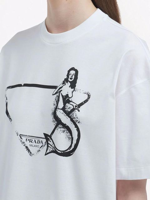 Prada mermaid-print jersey T-shirt - White