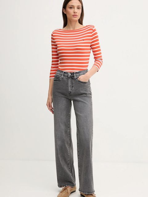 Tommy Hilfiger longsleeve bawełniany kolor pomarańczowy WW0WW40589 - zdjęcie produktu nr 2