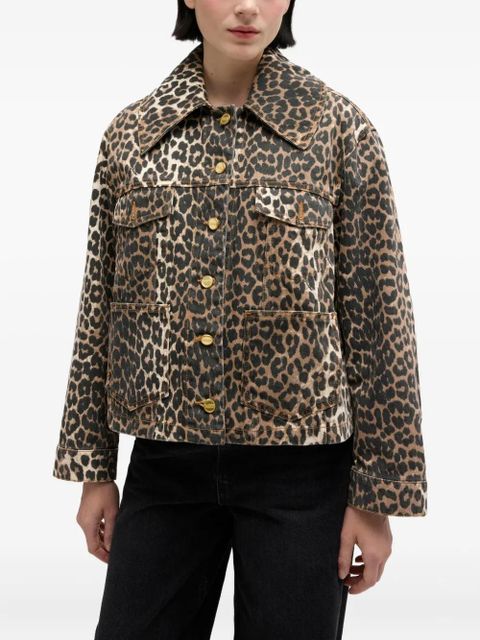 GANNI leopard-print button denim jacket - Brown