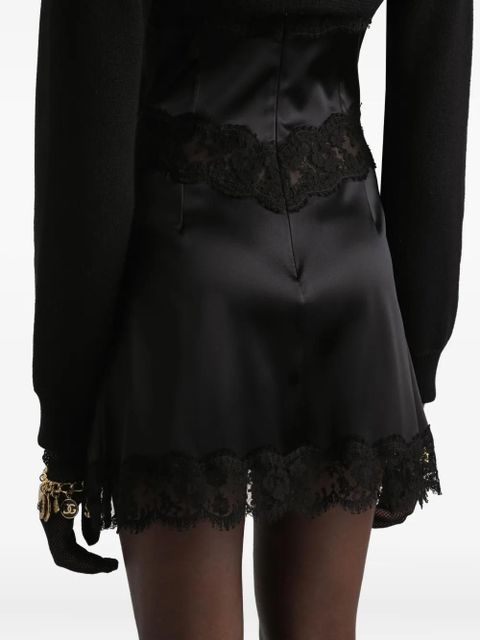 Dolce & Gabbana lace-trimmed satin slip mini dress - Black