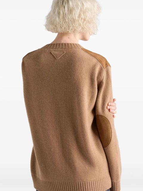 Prada suede-panel V-neck sweater - Brown