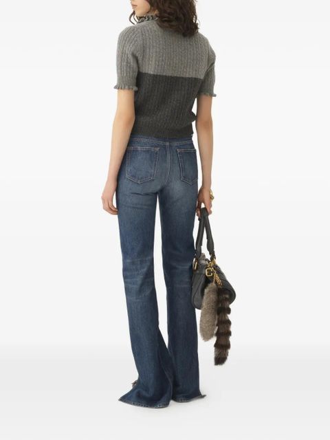 Chloé ruffled cable-knit polo top - Grey