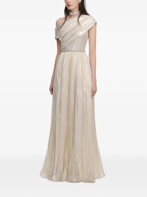 Self-Portrait pleated maxi dress - Neutrals