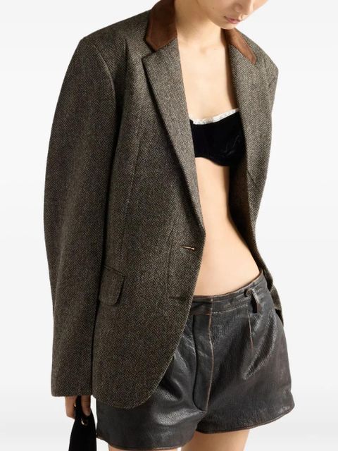 Prada suede-panel chevron wool jacket - Brown