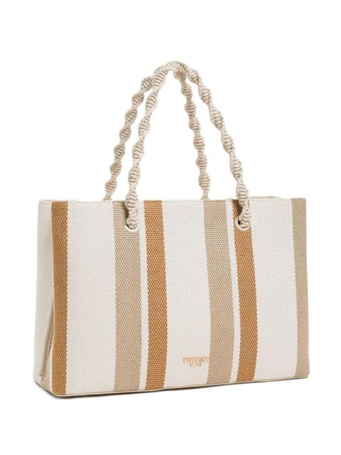 TWINSET striped twisted handle tote bag - Neutrals - zdjęcie produktu nr 1