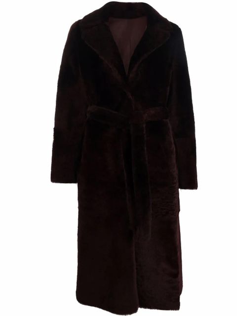 Yves Salomon long belted shearling coat - Red - zdjęcie produktu nr 1