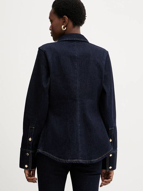 Retrofete koszula jeansowa Jorun damska kolor granatowy slim z kołnierzykiem klasycznym R-FW25-11811-11