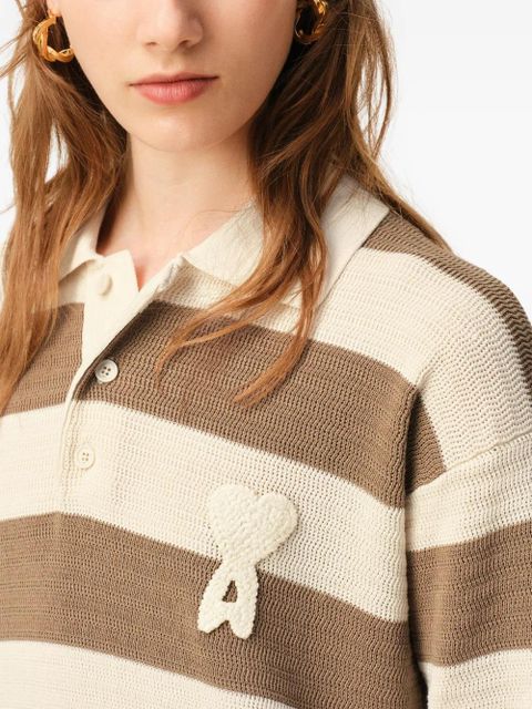 AMI Paris Ami De Coeur striped mini dress - Neutrals