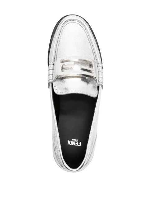 FENDI Baguette metallic leather loafers - Silver