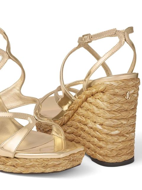 Jimmy Choo 110mm Ayla raffia wedged sandals - Gold