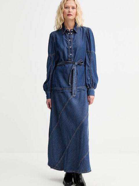 MUNTHE bluzka PIKINE damska kolor granatowy gładka 252101525207