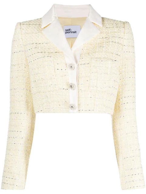 Self-Portrait cropped bouclé jacket - Yellow - zdjęcie produktu nr 1
