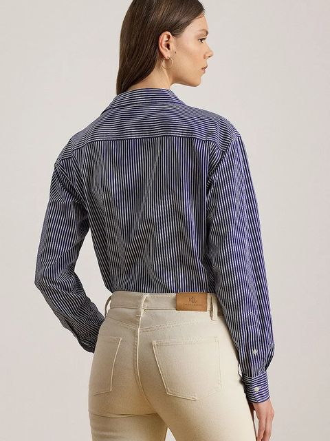 Lauren Ralph Lauren koszula bawełniana damska kolor niebieski regular z kołnierzykiem klasycznym 200P03513