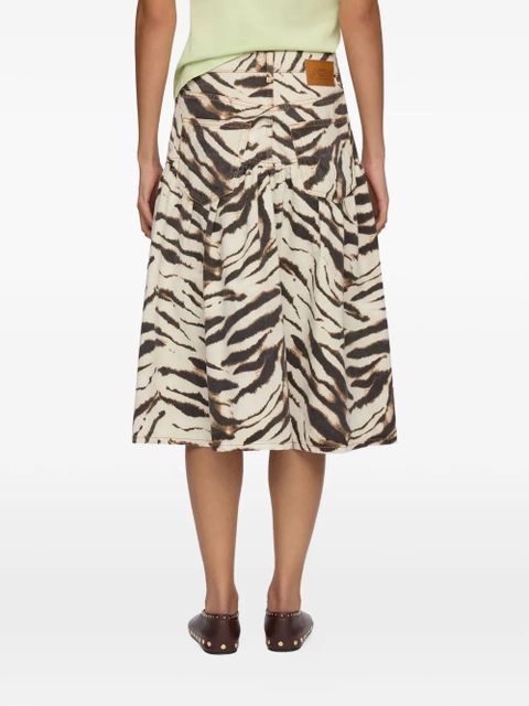 GANNI zebra-print gathered skirt - Neutrals