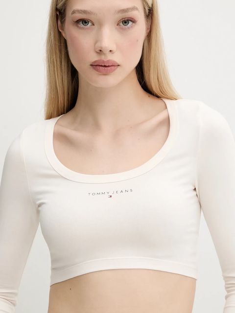 Tommy Jeans longsleeve kolor beżowy DW0DW20909