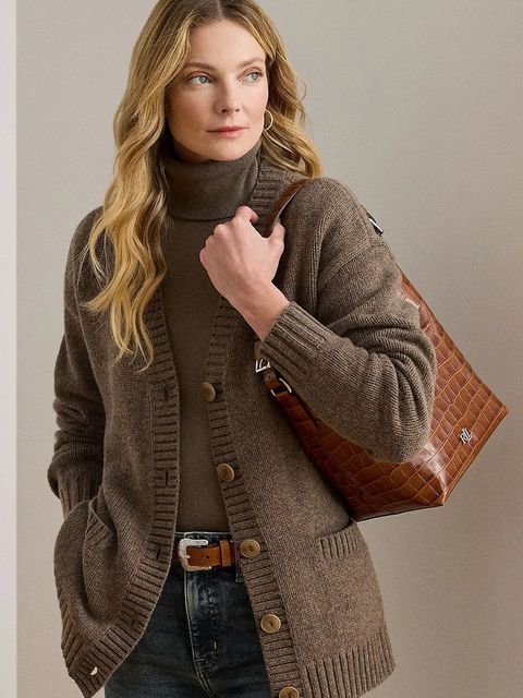 Lauren Ralph Lauren kardigan z dodatkiem wełny damski kolor brązowy 200979672