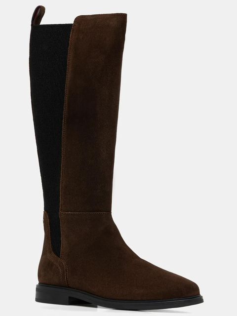 Tommy Hilfiger kozaki zamszowe FLAG SUEDE LONG BOOT damskie kolor brązowy na płaskim obcasie FW0FW08779 - zdjęcie produktu nr 1