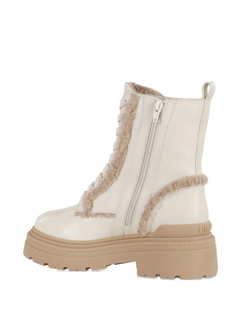 PINKO Mia lace-up teddy-trimmed boots - Neutrals