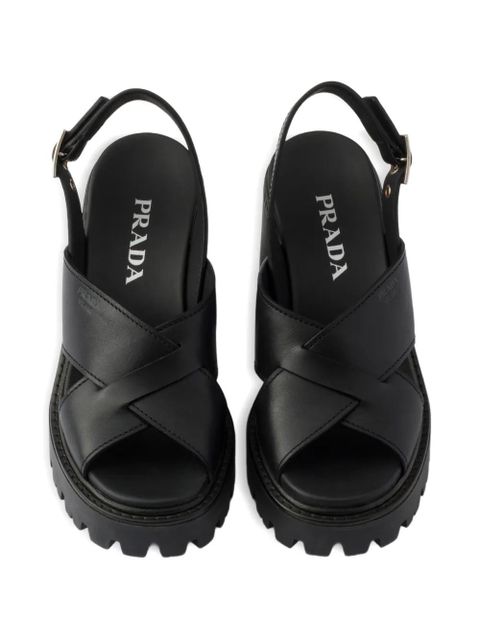 Prada crisscross leather platform sandals - Black