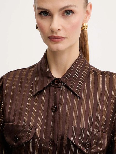 Luisa Spagnoli koszula jedwabna damska kolor brązowy regular z kołnierzykiem klasycznym 542740